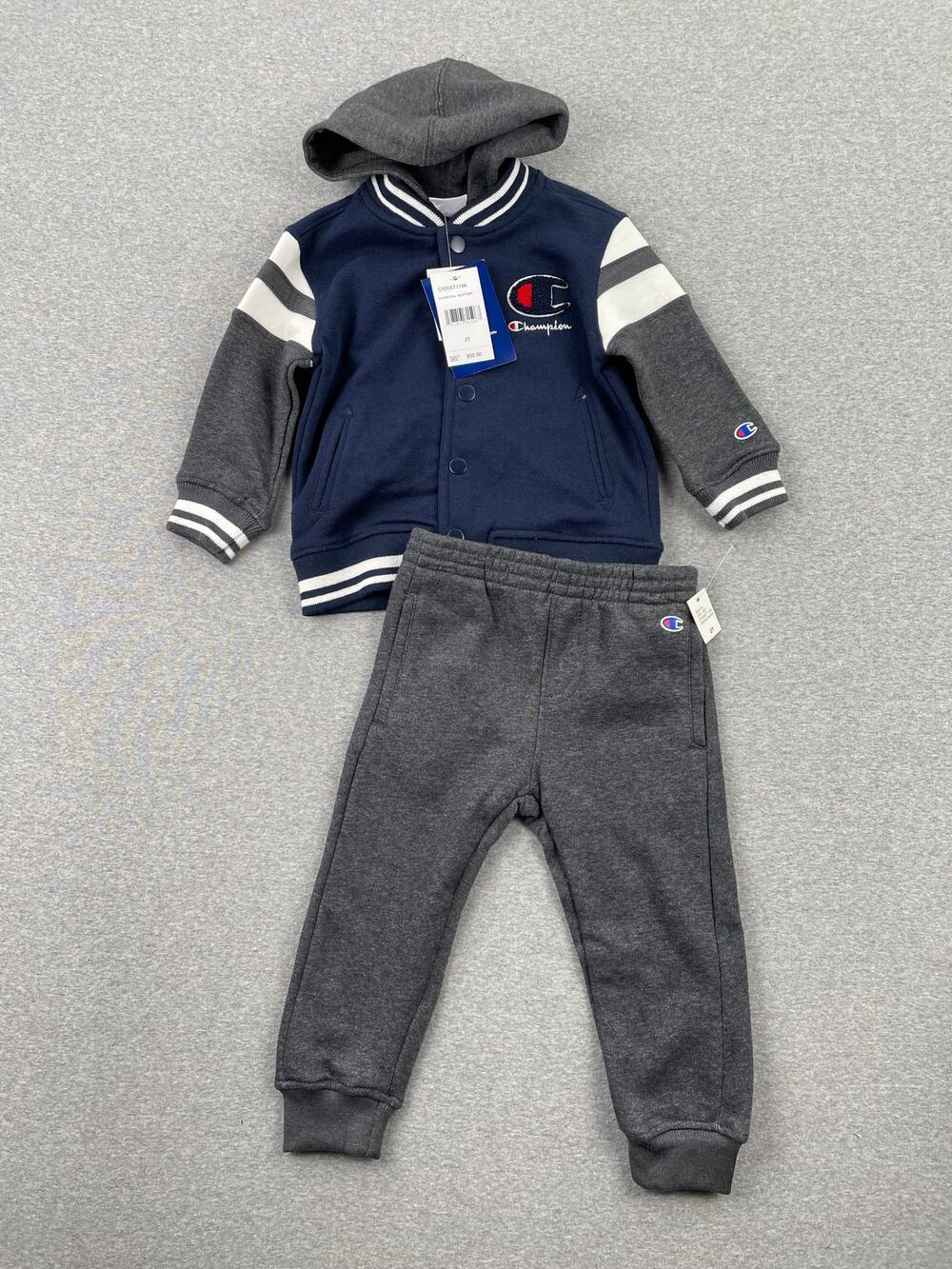 Champion Toddler Varsity Jacket + Pants 2-pc Set 2T Navy Blue Gray Hoodie
